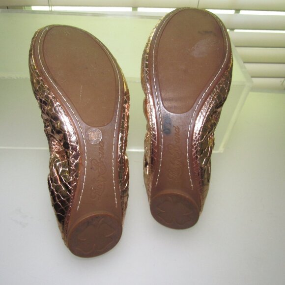 Lucky Brand Emmie Metallic Snake‑Embossed Foldable Ballet Flats – Size 7.5M Boho - Picture 4 of 7
